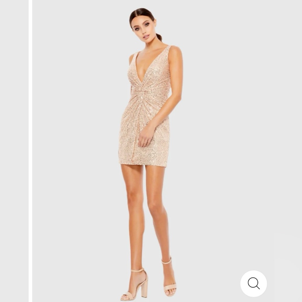 FRONT TWIST PLUNGING SEQUINED MINI DRESS